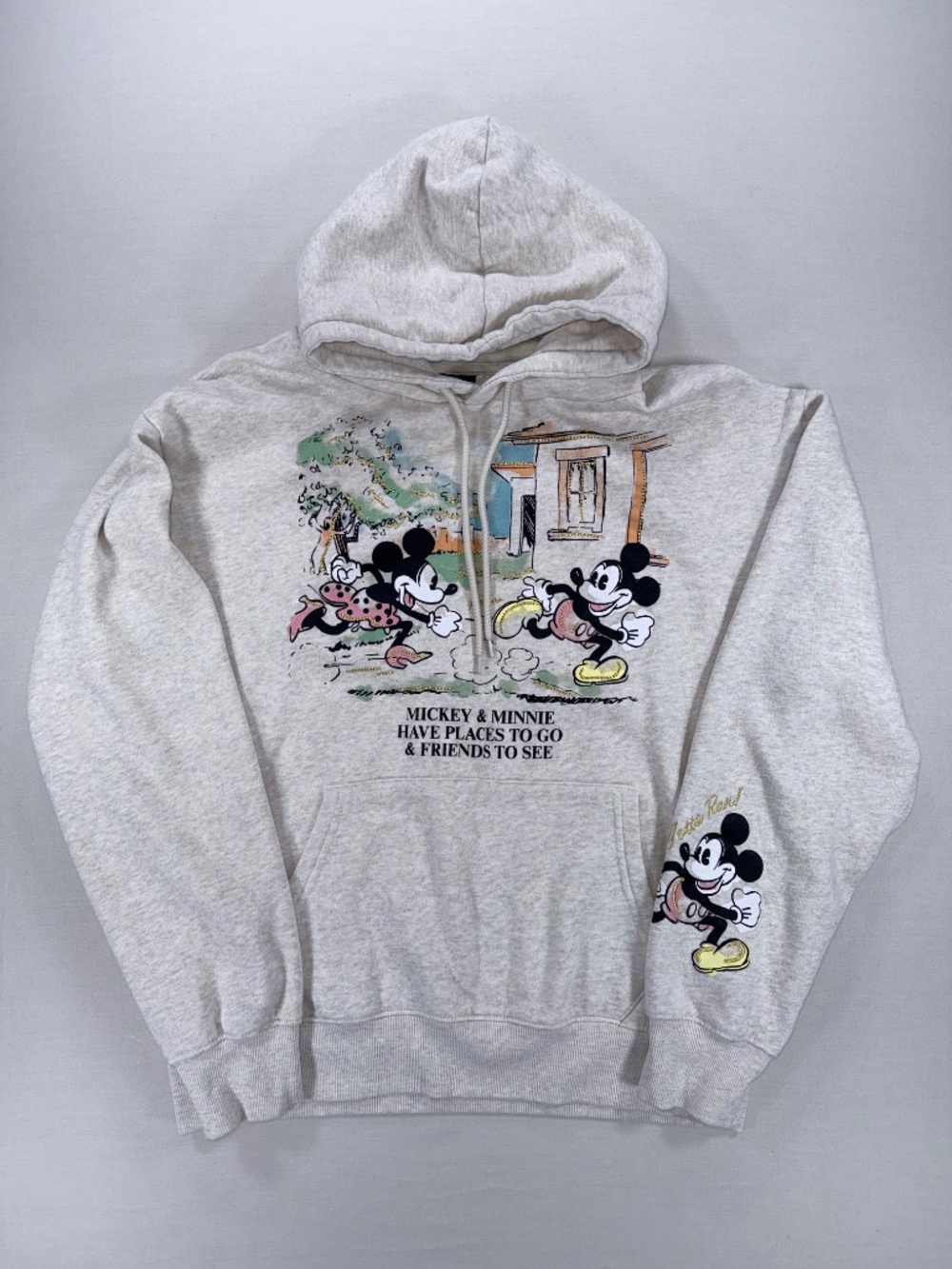Disney Mickey & Minnie "Places To Go" Hoodie Oatmeal Medium - Picture 2 of 4
